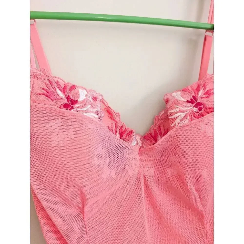 NWT La Senza Pink Floral Bustier Chemise Lingerie